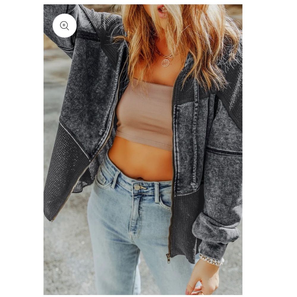 Waffle patchwork grey vintage jacket zip up